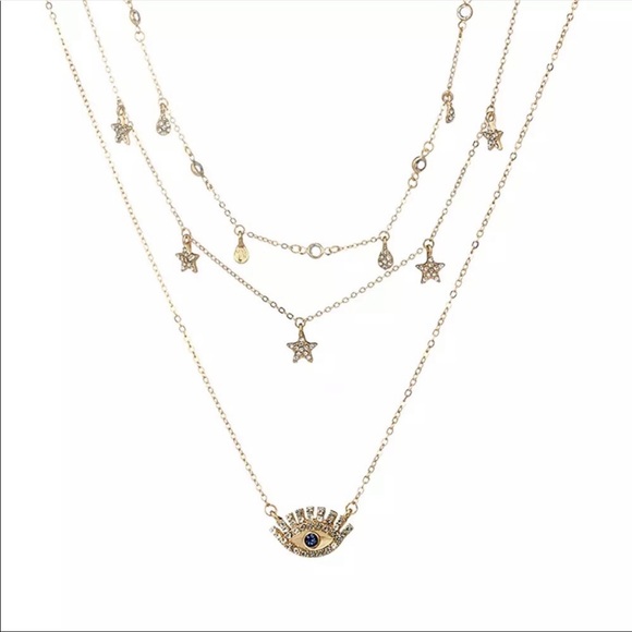 3/$30 💙 Evil Eye Pendant Multilayered Necklace - Picture 2 of 4